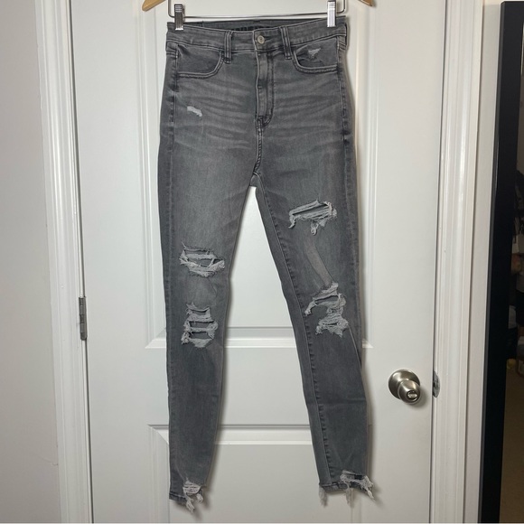 American Eagle Outfitters Denim - American Eagle Outfitters Grey Distressed High-Rise Skinny Jeans - Women